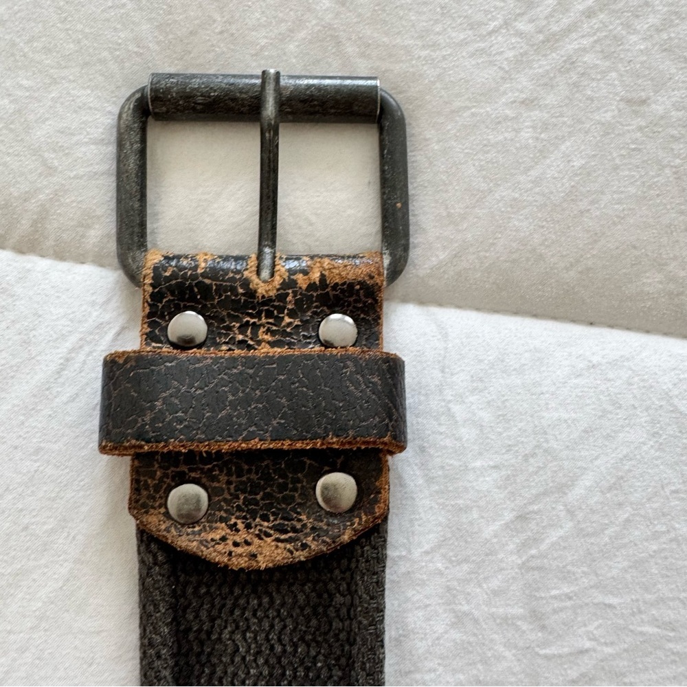 Levi’s Mens Belt 34/90 Brown Canvas Leather Distressed Ganaderia Vintage